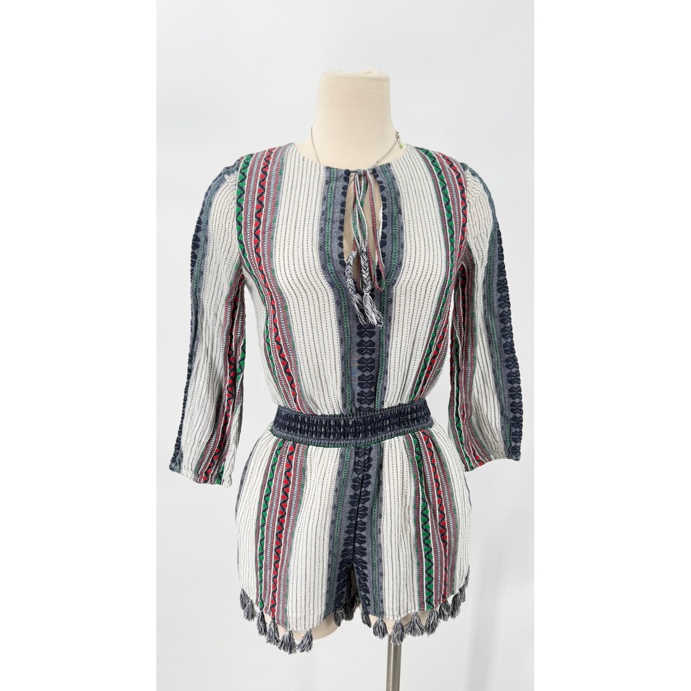 Alice & Olivia Nance Embroidered Fringe Romper Size 4 Preppy Travel Vacation
